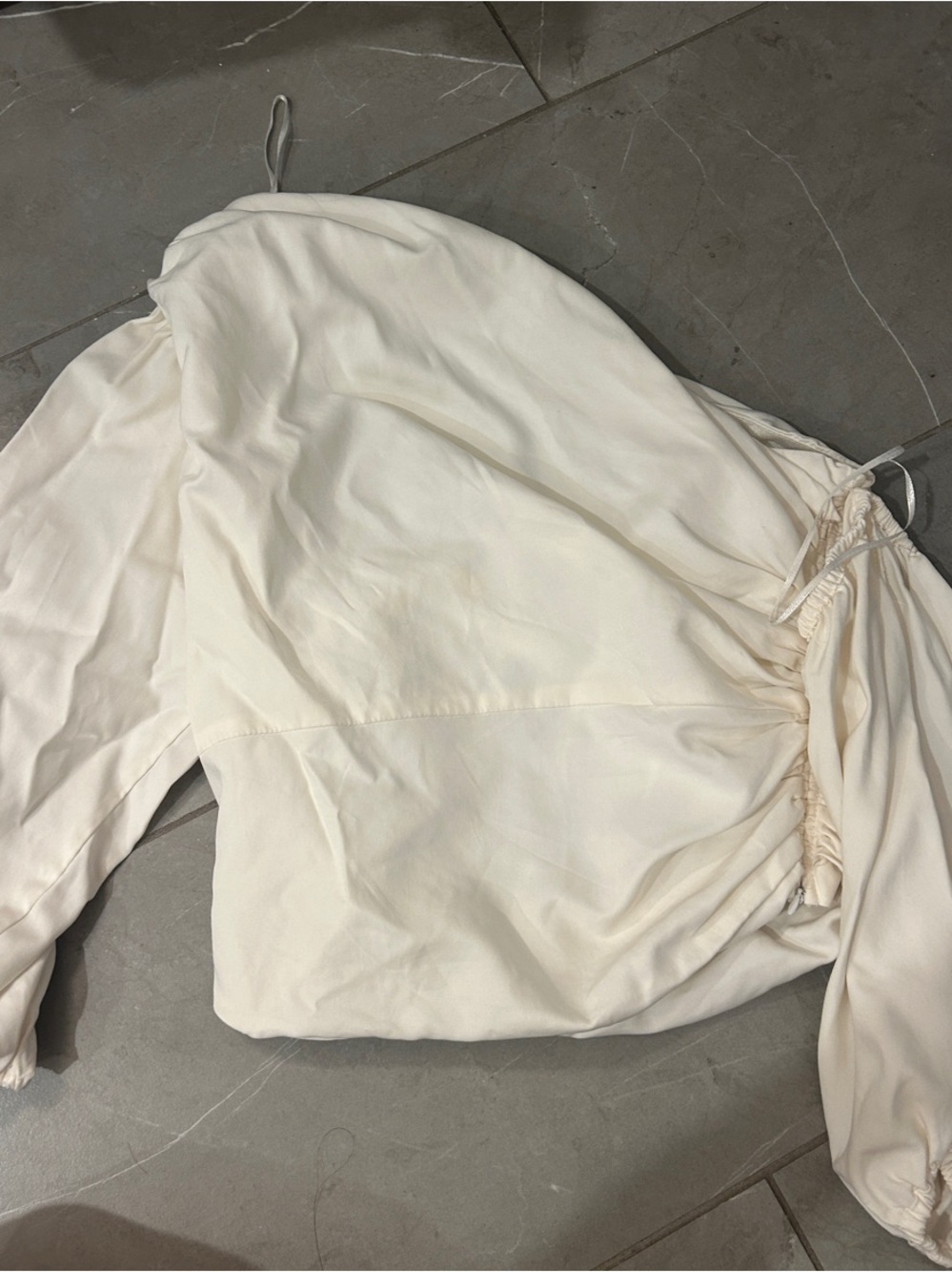 Cream Long Sleeve Ruched Crop Top